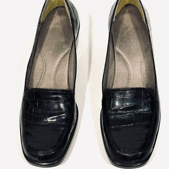 Aerosoles Loafer Wedge Shoes Comfort Black Faux Alligator Leather Womens Size 8 - Picture 4 of 8